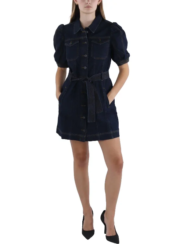 Womens Denim Above Knee Shirtdress Cotton Shirt Dress