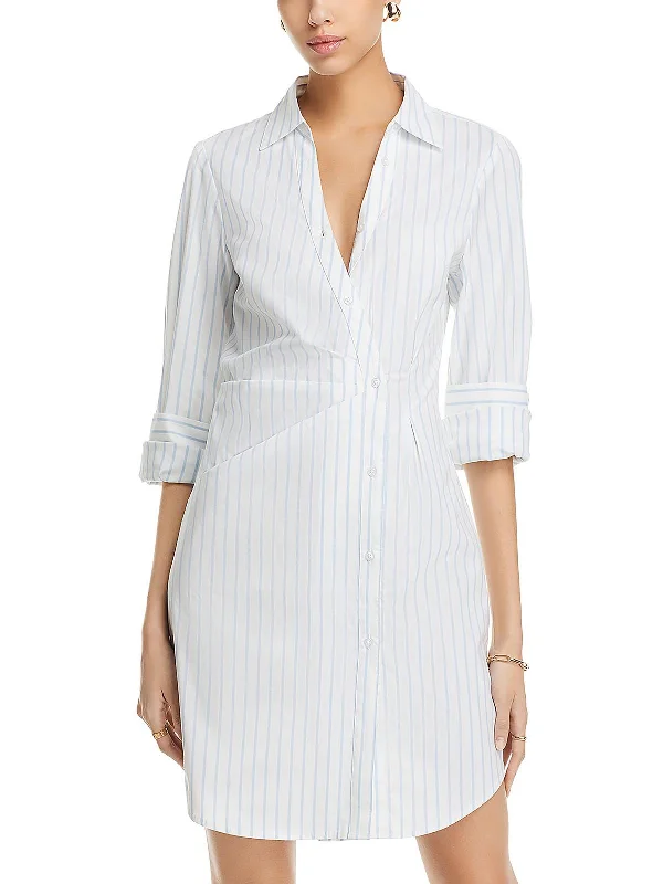 Womens Striped Above Knee Shirtdress Classic Shirt Dress