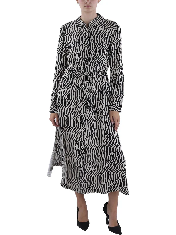 Womens Tea Length Animal Print Shirtdress Shirt Dress Trend