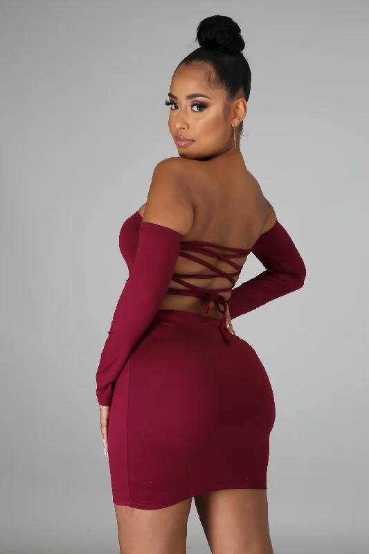 Burgundy Off Shoulder Lace Up Bodycon Dress Bodycon Dress Outfit