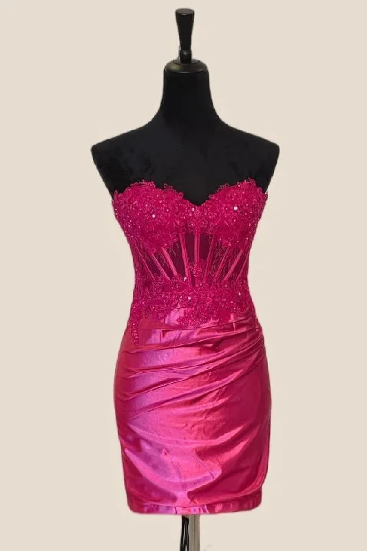 Fuchsia Appliques Tight Ruched Party Dress Bodycon Fashion Dress