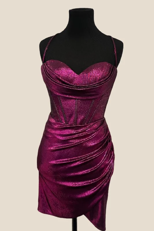 Magenta Cowl Neck Ruched Bodycon Short Dress Chic Bodycon Gown