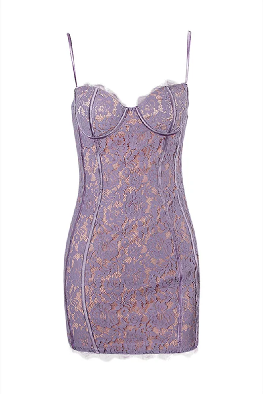 Purple Lace Appliques Bodycon Short Dress Hot Bodycon Dress