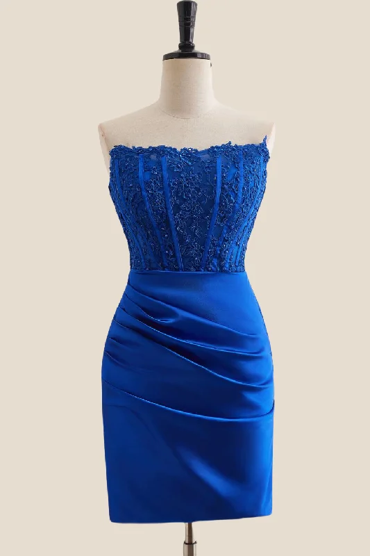 Royal Blue Appliques Ruched Bodycon Short Dress Curvy Bodycon Dress