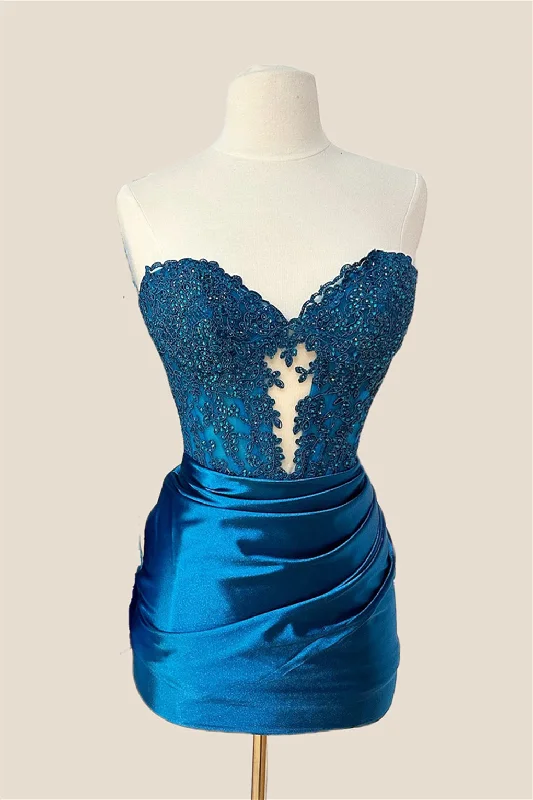 Strapless Blue Appliques Ruched Bodycon Short Dress Fashion Bodycon Dress