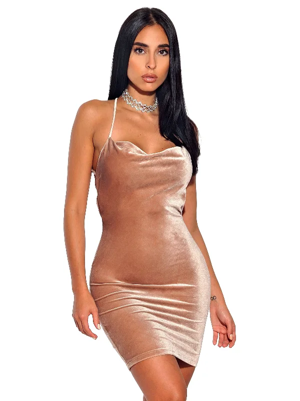 Stretch Velvet Criss Cross Draped BodyCon Dress Stretch Bodycon Dress