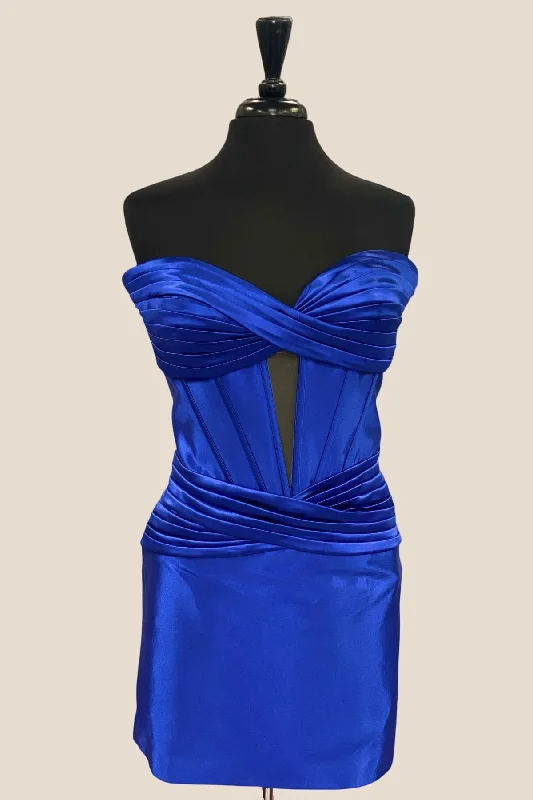 Sweetheart Royal Blue Keyhole Bodycon Short Dress Lace Trim Bodycon