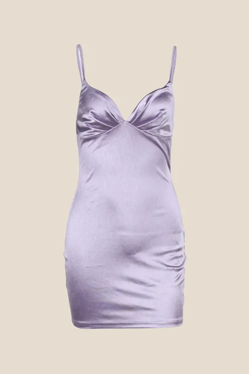 V-neck Purple Ruched Bodycon Short Dress Bodycon Dress Trend