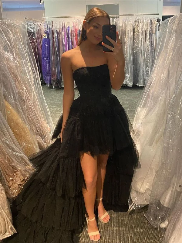 Black High Low Tulle Prom Dress, Black Tulle High Low Formal Evening Dress  Y4893 Tulle Dress Glam