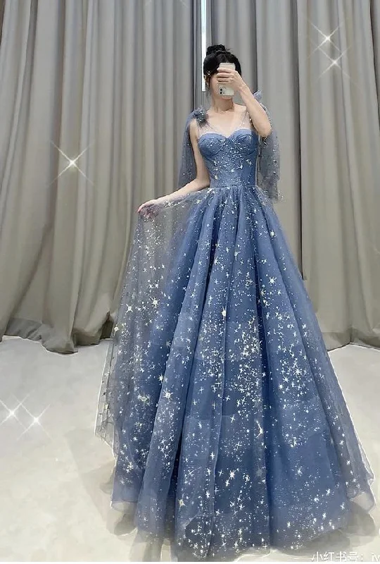 Blue Tulle Prom Gown Evening Dress Long Prom Dress Y4901 Tulle Wedding Dress