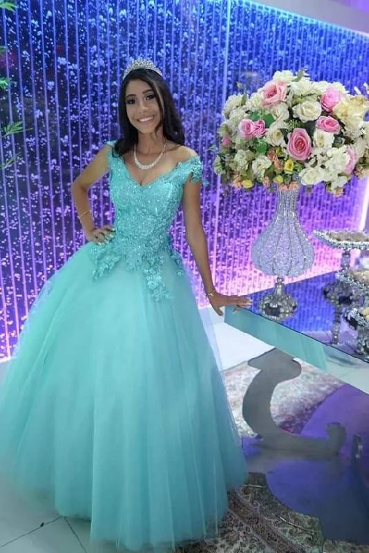 Charming A-line V Neck Tulle Appliques Prom Dress,Princess Dress Y6156 Tulle Dress Fashion