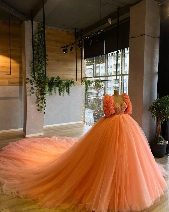 Charming Orange Tulle Ball Gown,Sweet 16 Dress Y6592 Pink Tulle Gown