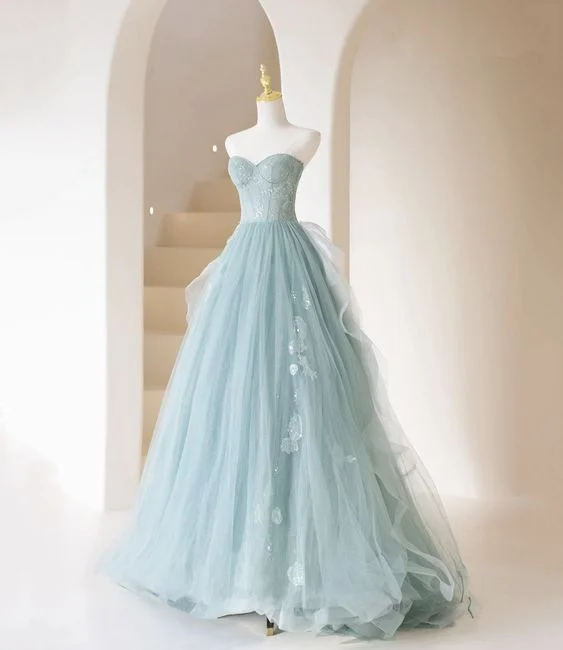 Cute Tulle Lace Long Prom Dress A Line Evening Dress Y5832 Pretty Tulle Dress