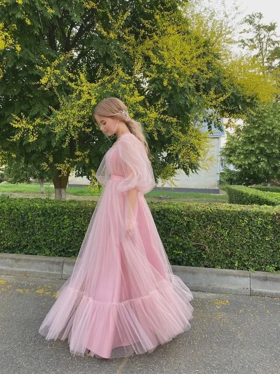 Elegant Pink A-line Tulle Prom Dress,Pink Fairy Dress Y6318 Formal Tulle Dress