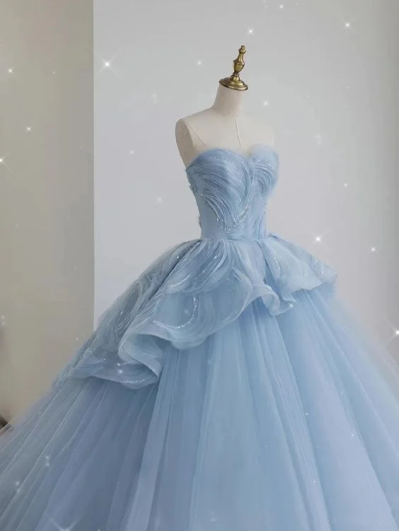 Glamorous Blue Sweetheart Tulle Princess Dress,Blue Ball Gown,Blue Fairy Dress Y6472 Tulle Dress Sparkle