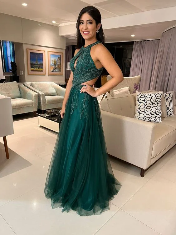 Green A-line Tulle Evening Dress,Green Prom Gown Y5650 Boho Tulle Dress