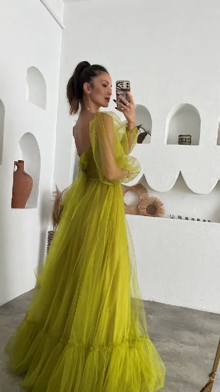 Green fairy prom dress for adult, long tulle corset ball gown Y6148 Tulle Dress Dream