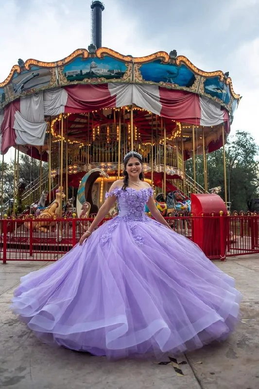 Lilac Tulle Appliques Quinceanera Dress Ball Gown Sweet 16 Dress Y6243 Tulle Dress Shine