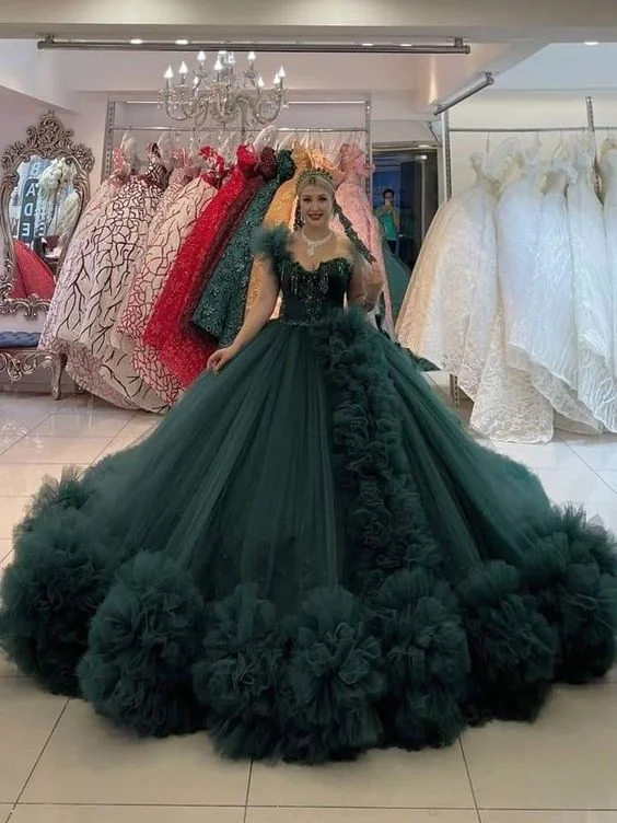 Luxurious Green Tulle Ball Gown,Sweet 16 Dress Y6576 Tulle Ball Gown