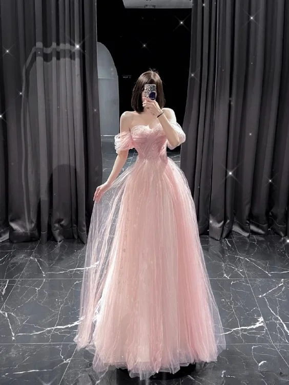 Off The Shoulder Pink Tulle Prom Dress,Pink Fairy Dress Y5974 Fluffy Tulle Dress