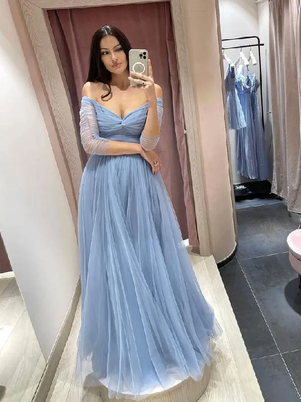 Simple blue tulle long prom dress blue tulle formal dress Y6217 Tulle Maxi Dress