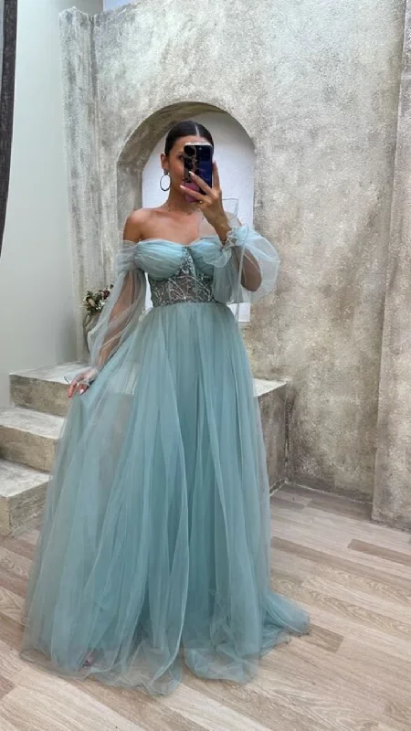 Strapless mint green corset tulle dress,prom dress,evening gown Y4912 Tulle Ball Gown